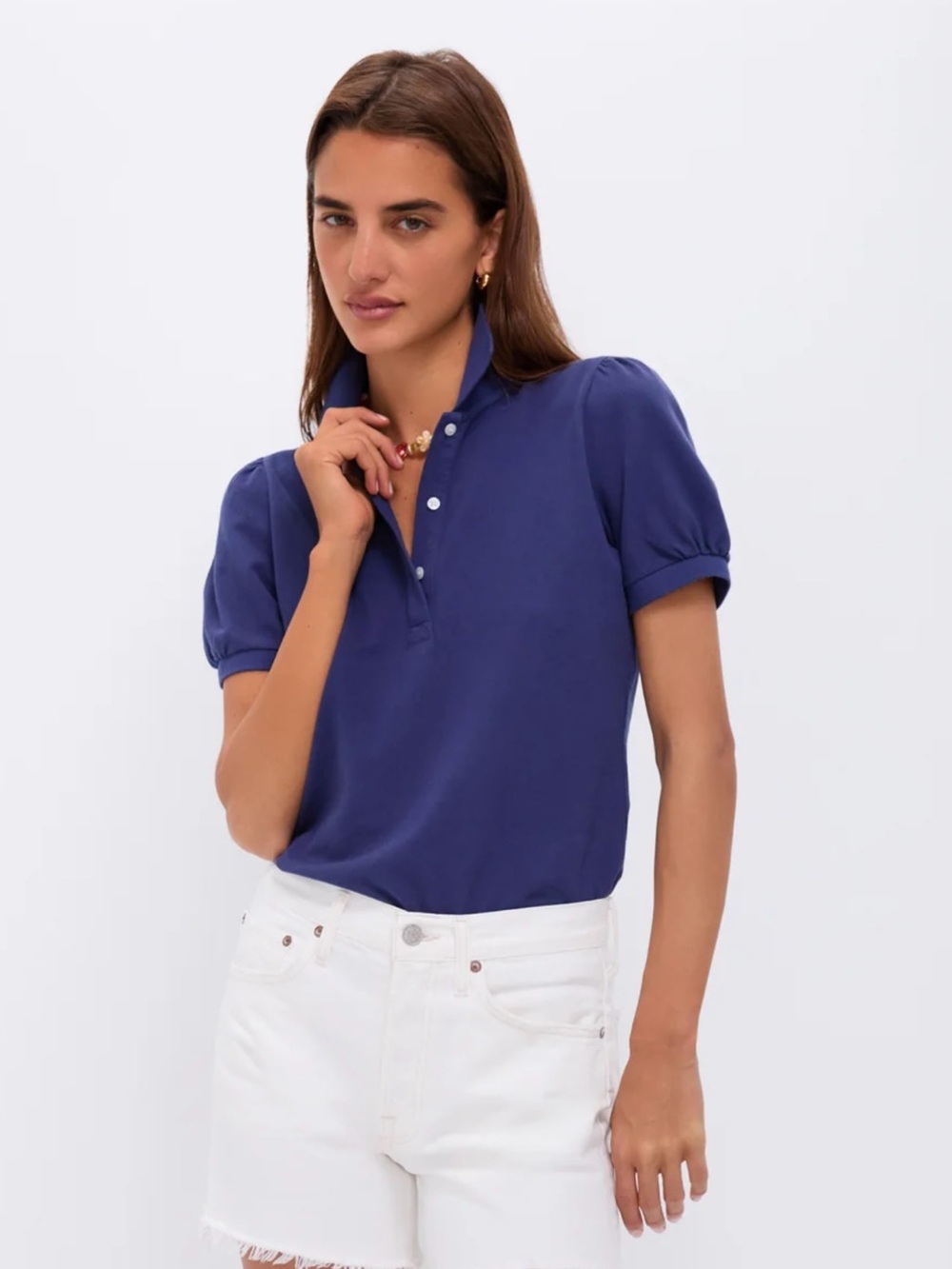 Navy Pique Puff Sleeve Peggy Polo Size Small